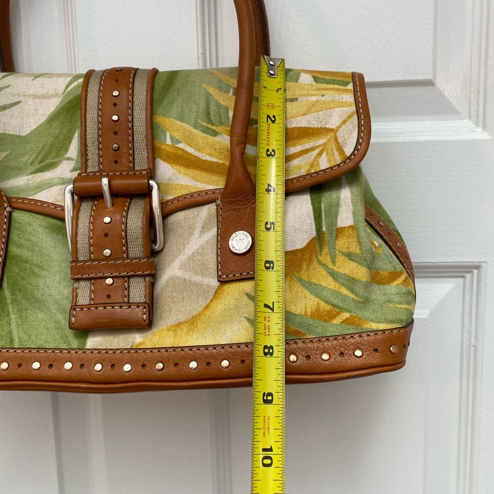 Michael Kors Tropical Leaf Canvas Bag with Leather Trim and Snap Closure - Picture 8 of 15